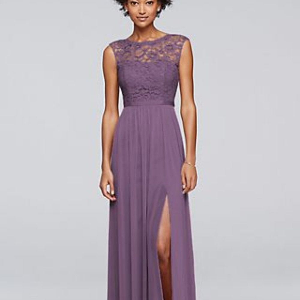 Purple lace and chiffon maxi dress